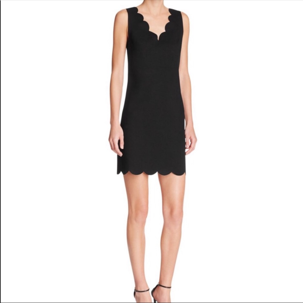 Aqua black scalloped v neck dress